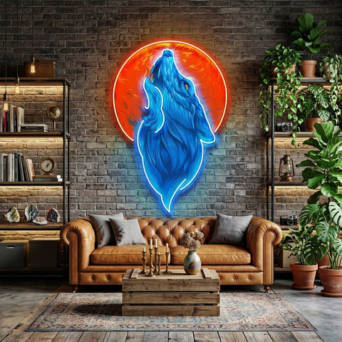 Blue Wolf Head LED Neon Sign Light Pop Art