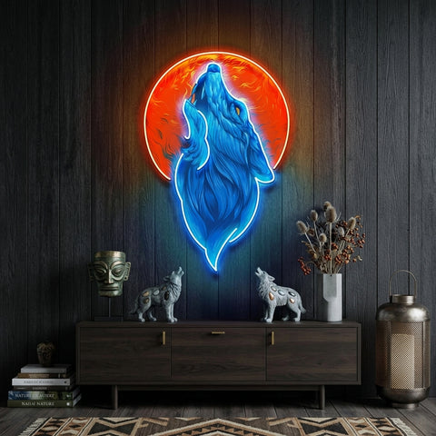 Blue Wolf Head LED Neon Sign Light Pop Art