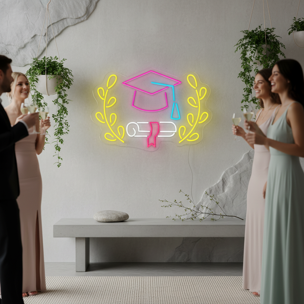 Book Graduation Cap Flower Led Neon Sign