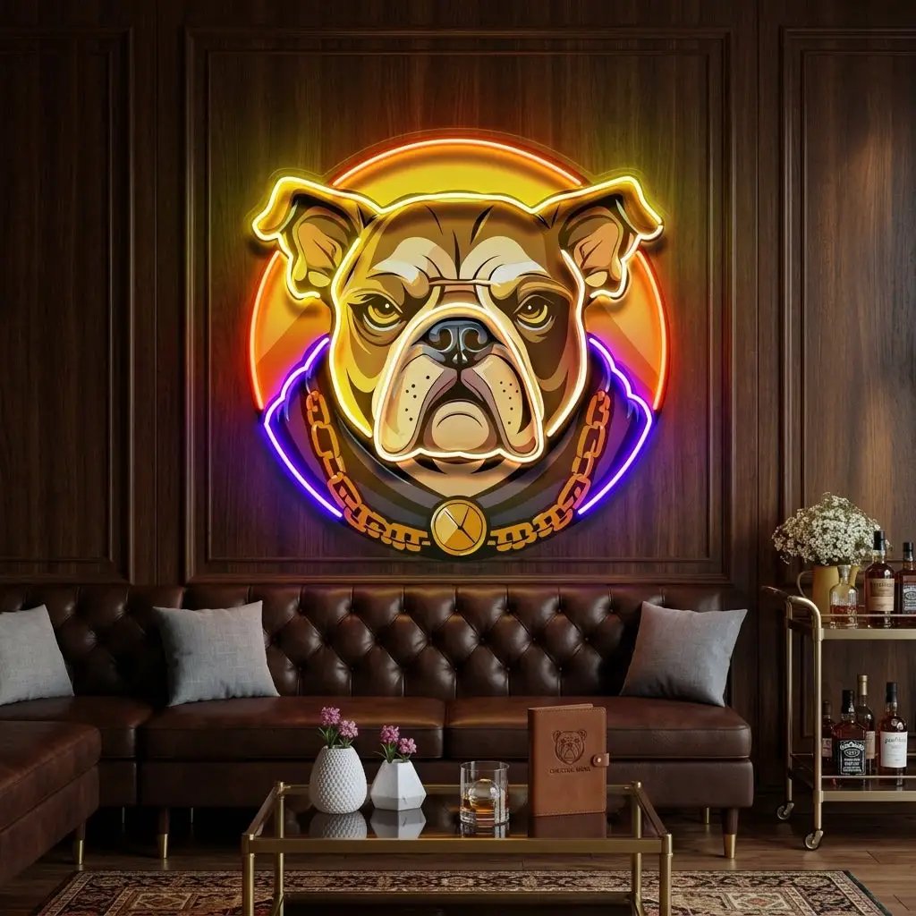 Bulldog Head Mascot LED Neon Sign Light Pop Art