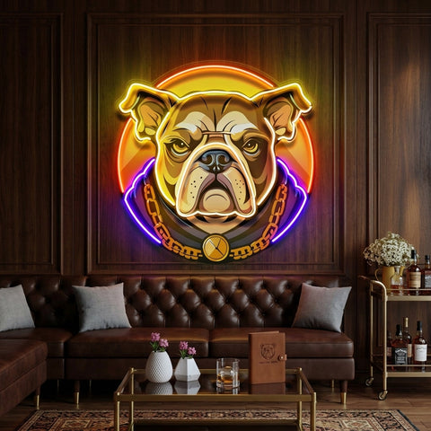 Bulldog Head Mascot LED Neon Sign Light Pop Art