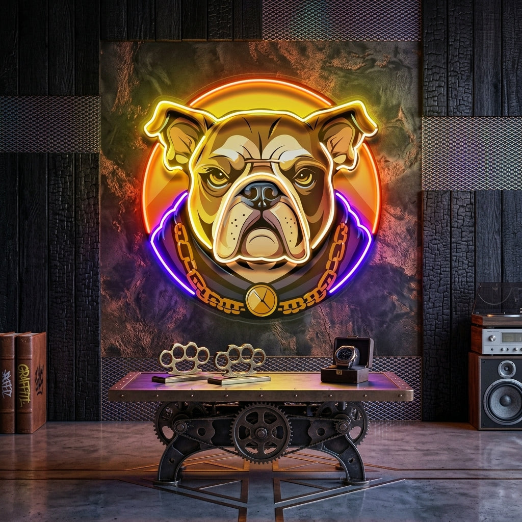 Bulldog Head Mascot LED Neon Sign Light Pop Art