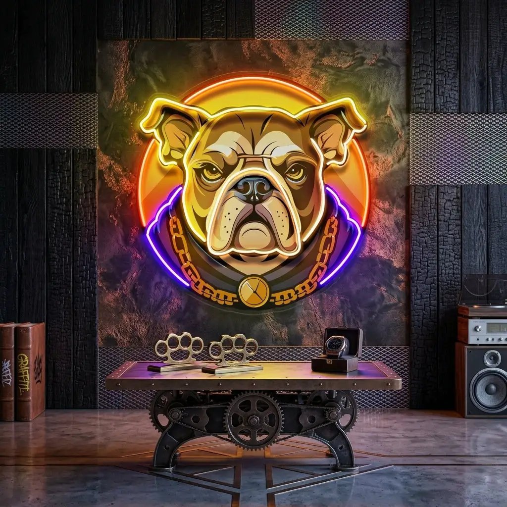 Bulldog Head Mascot LED Neon Sign Light Pop Art