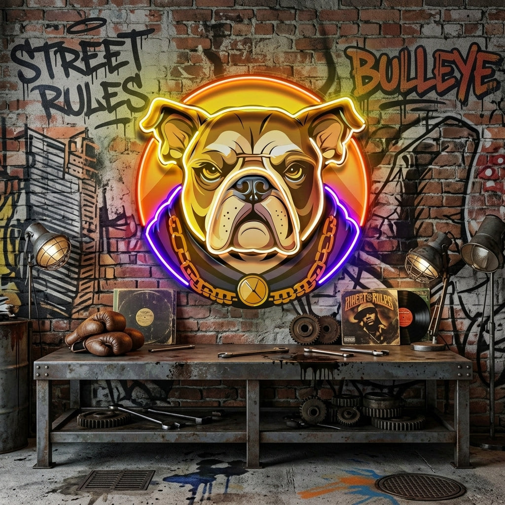 Bulldog Head Mascot LED Neon Sign Light Pop Art