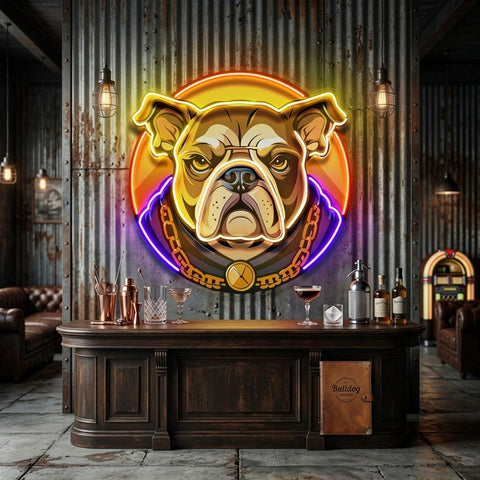 Bulldog Head Mascot LED Neon Sign Light Pop Art
