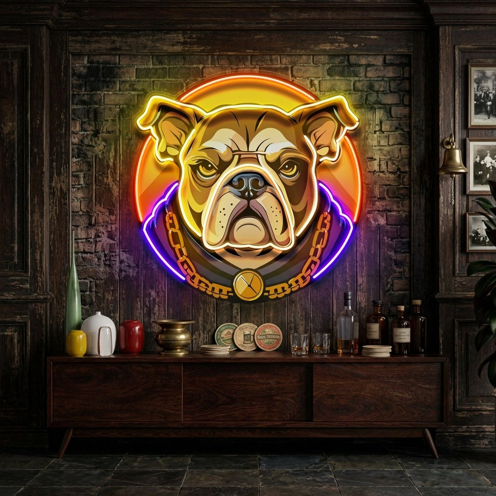 Bulldog Head Mascot LED Neon Sign Light Pop Art
