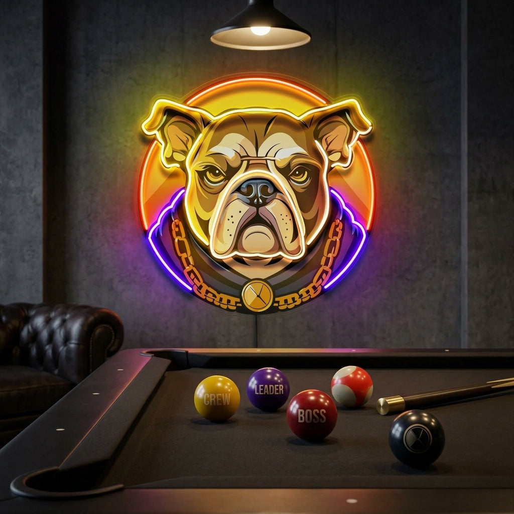 Bulldog Head Mascot LED Neon Sign Light Pop Art
