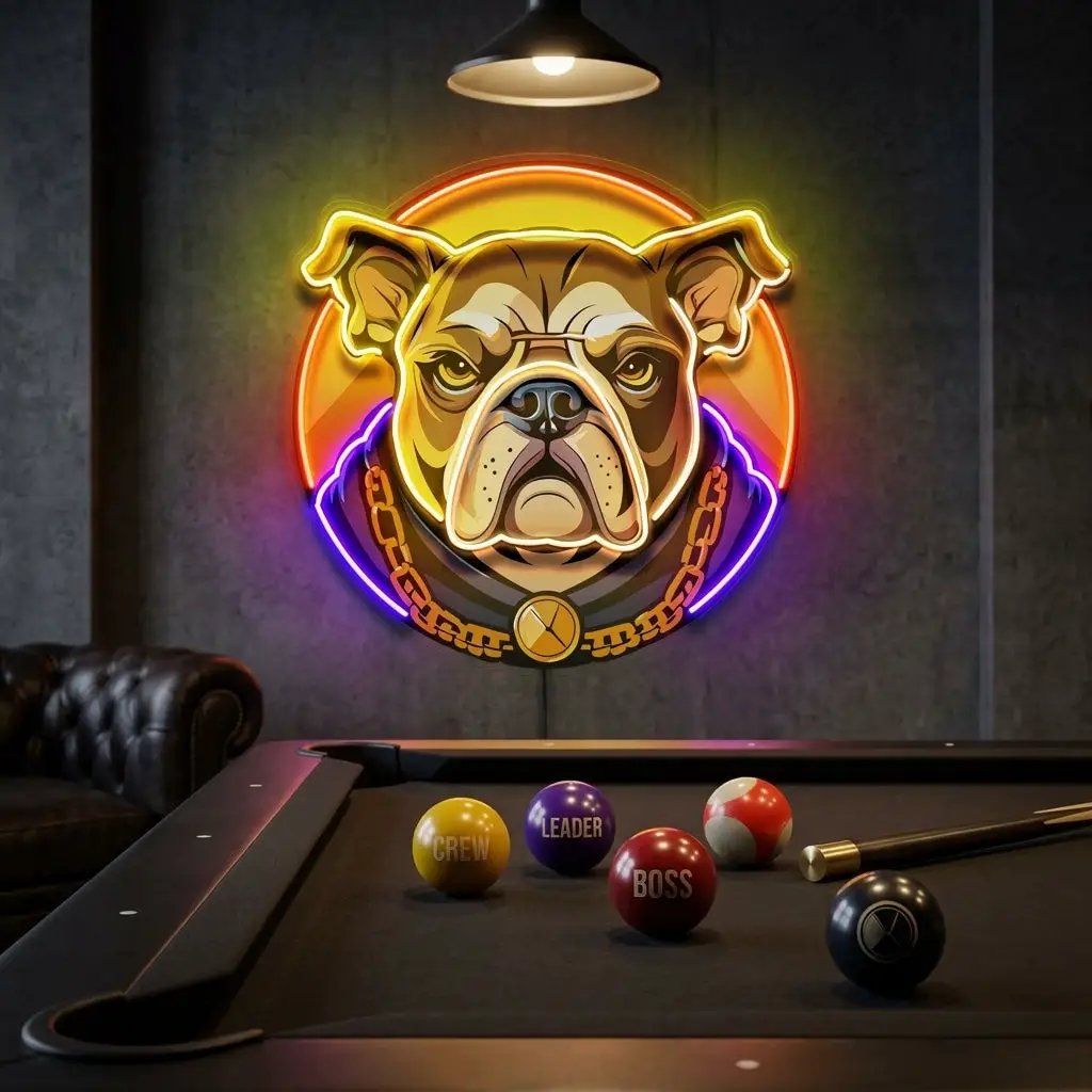 Bulldog Head Mascot LED Neon Sign Light Pop Art