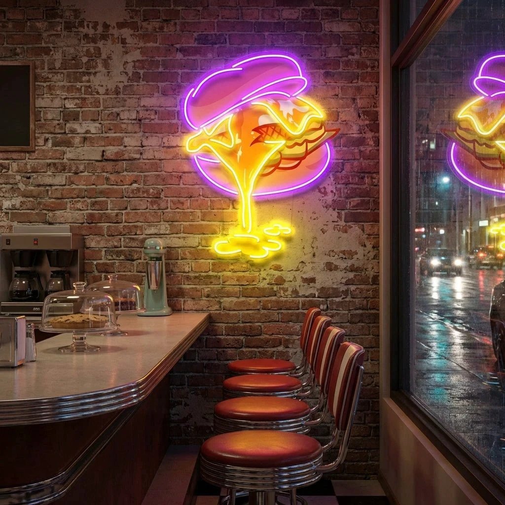Burger Neon Acrylic Artwork Led Neon Sign Light