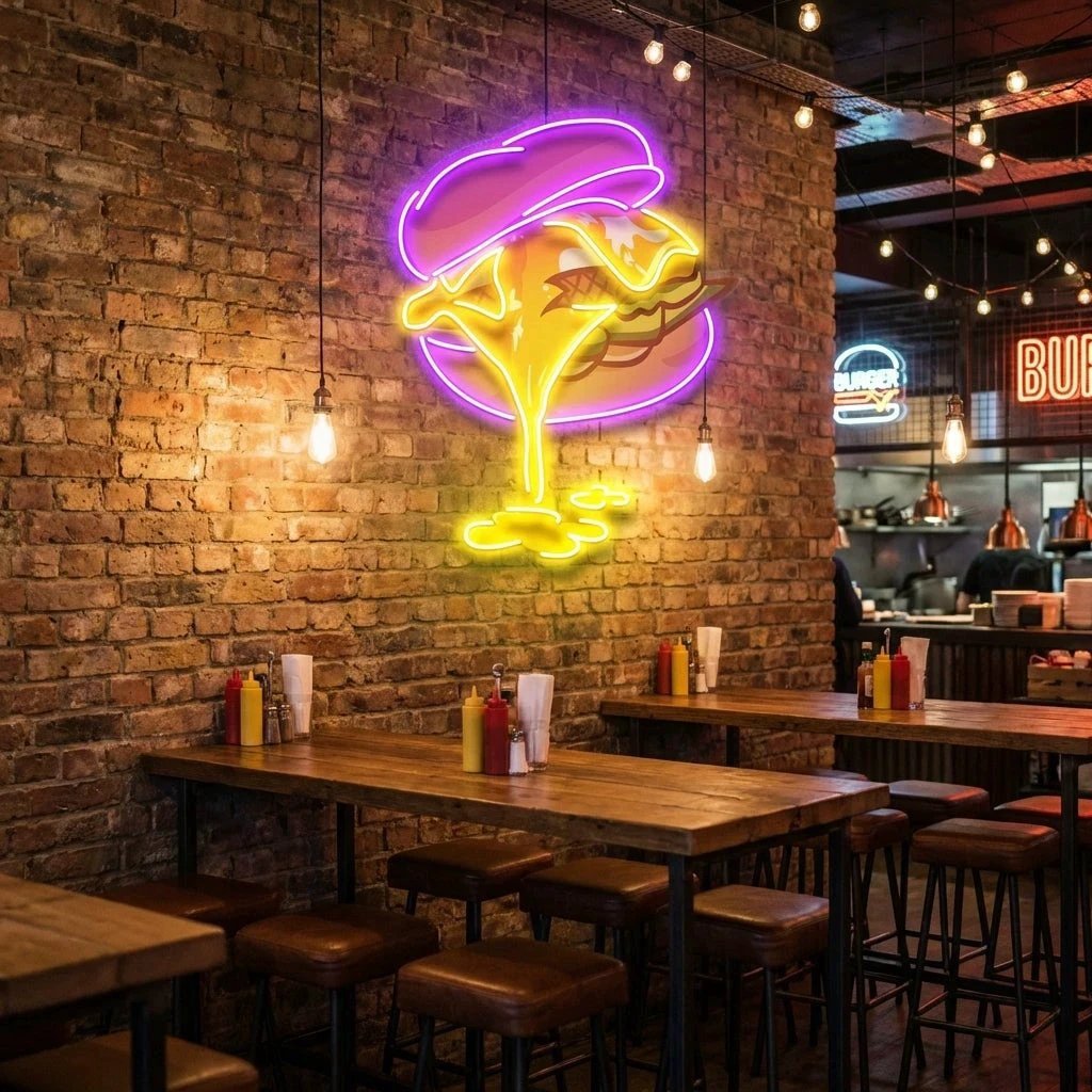Burger Neon Acrylic Artwork Led Neon Sign Light