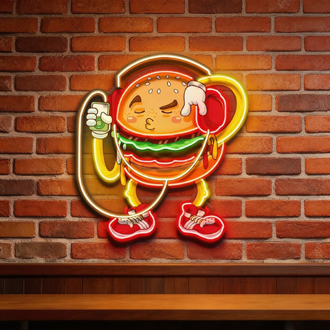 Burger Beats Mode LED Neon Sign Light Pop Art
