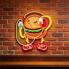 Burger Beats Mode LED Neon Sign Light Pop Art