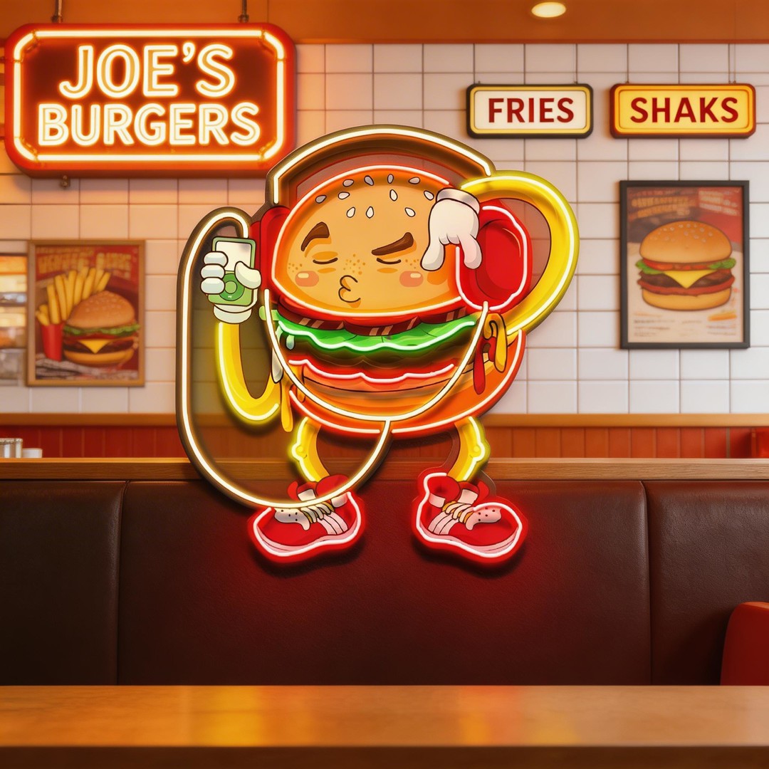 Burger Beats Mode LED Neon Sign Light Pop Art