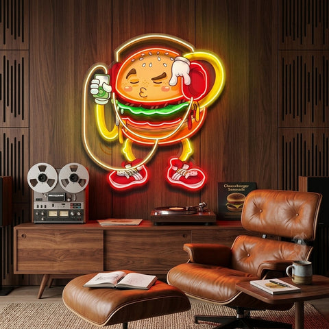 Burger Beats Mode LED Neon Sign Light Pop Art