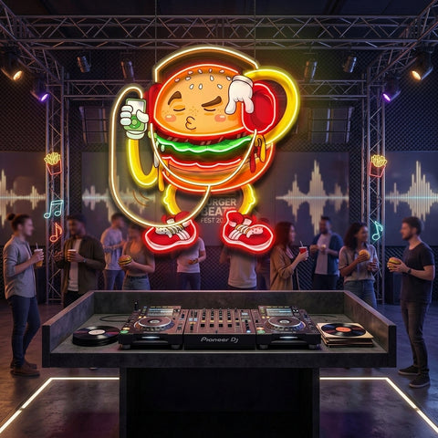 Burger Beats Mode LED Neon Sign Light Pop Art