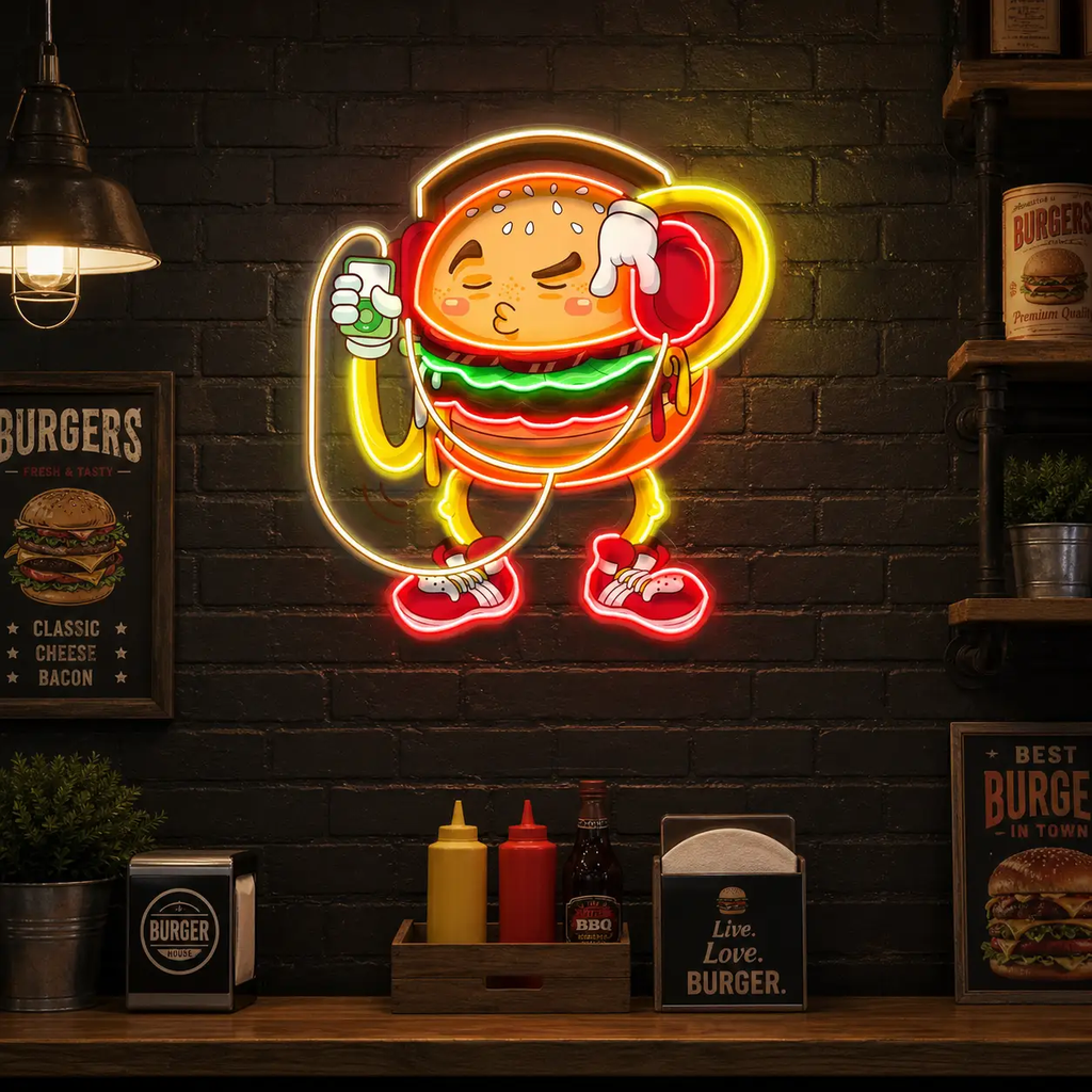 Burger Beats Mode LED Neon Sign Light Pop Art