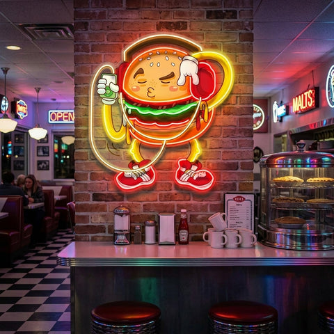 Burger Beats Mode LED Neon Sign Light Pop Art