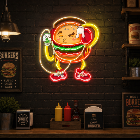 Burger Beats Mode LED Neon Sign Light Pop Art