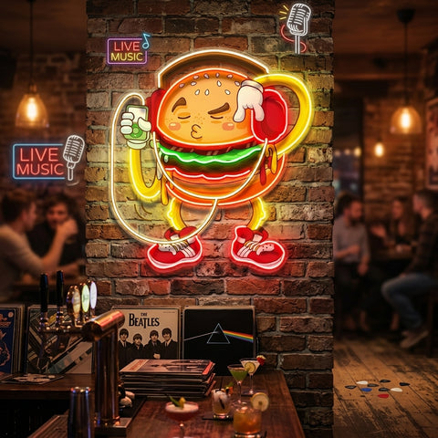 Burger Beats Mode LED Neon Sign Light Pop Art