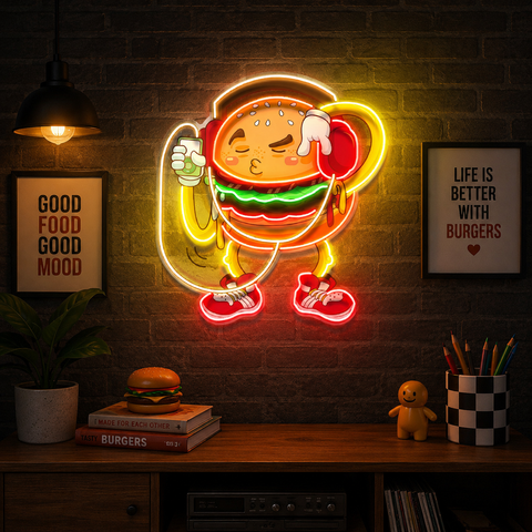 Burger Beats Mode LED Neon Sign Light Pop Art