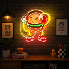 Burger Beats Mode LED Neon Sign Light Pop Art