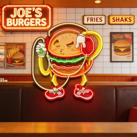 Burger Beats Mode LED Neon Sign Light Pop Art