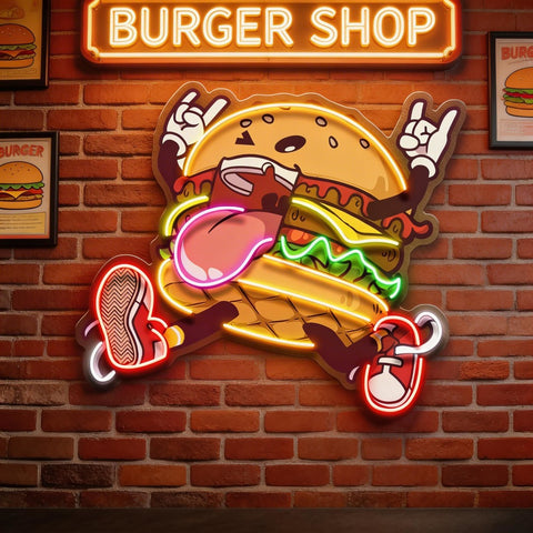 Burger Goes Wild LED Neon Sign Light Pop Art