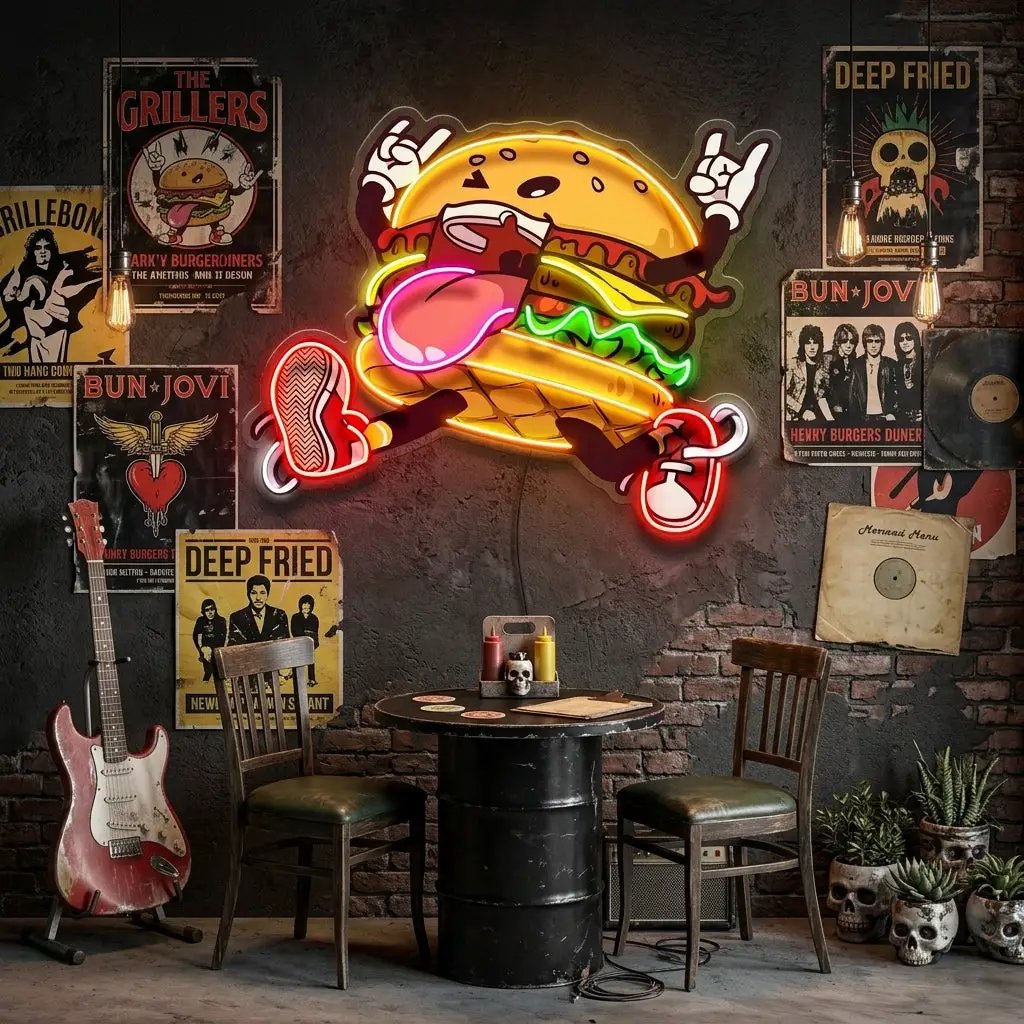 Burger Goes Wild LED Neon Sign Light Pop Art