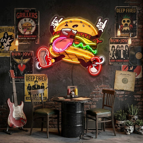 Burger Goes Wild LED Neon Sign Light Pop Art