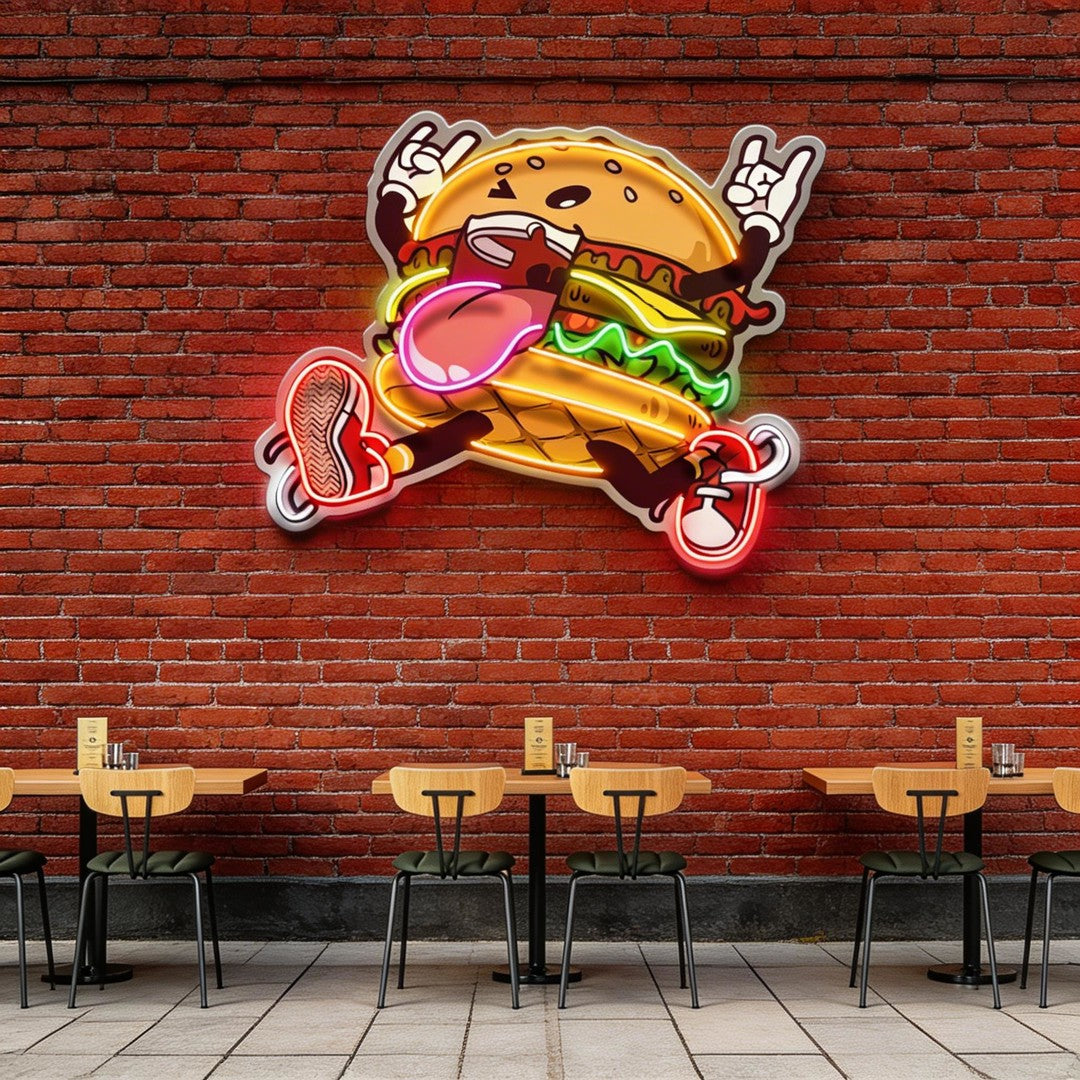 Burger Goes Wild LED Neon Sign Light Pop Art