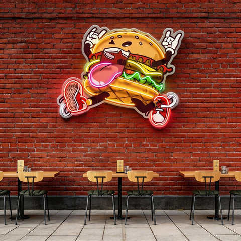 Burger Goes Wild LED Neon Sign Light Pop Art