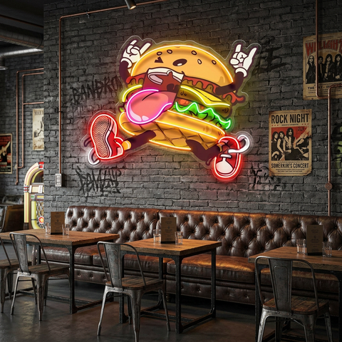 Burger Goes Wild LED Neon Sign Light Pop Art