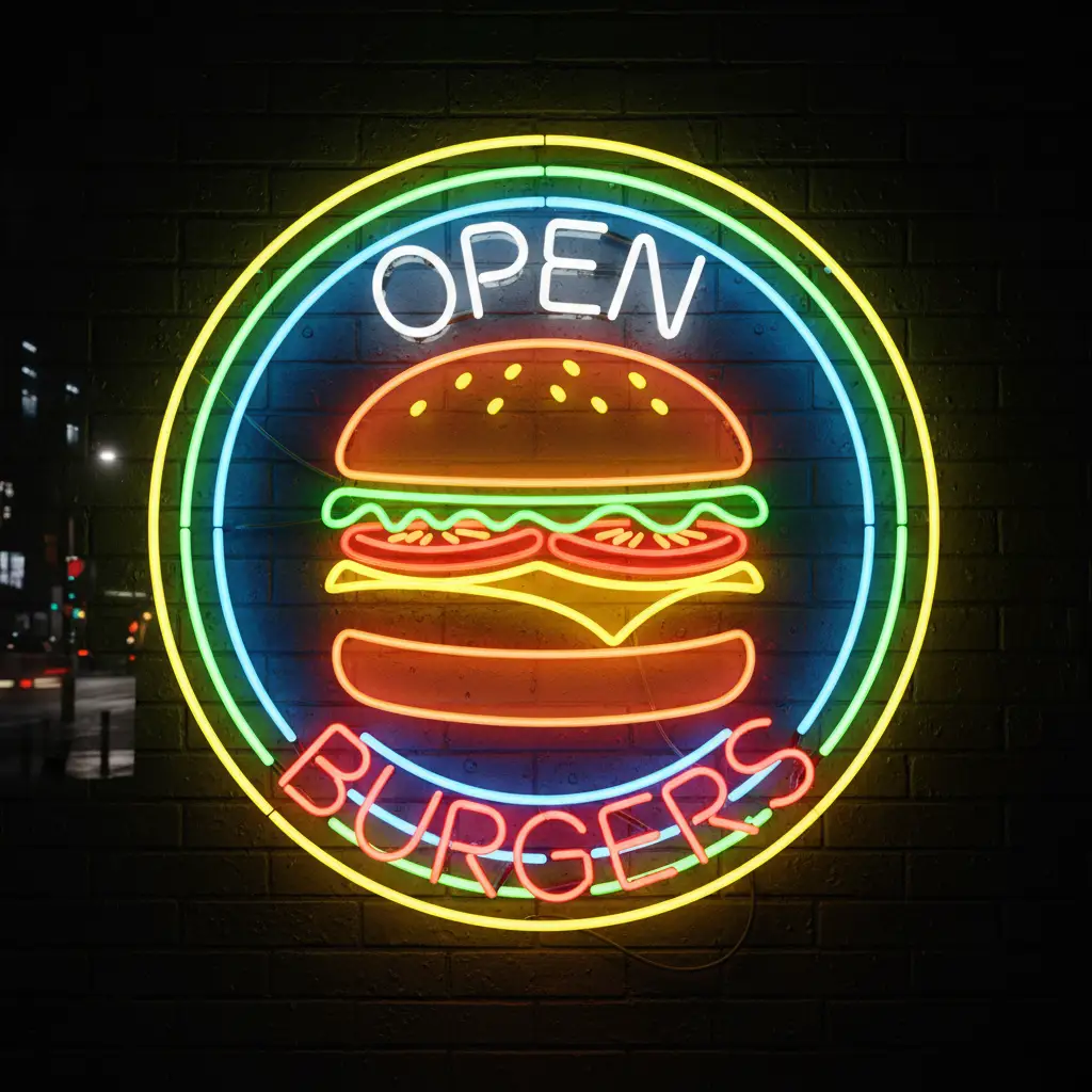 Burger Shop Open Led Neon Sign
