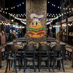 Burger Chef Food Cartoon Character Logo Mascot Artwork Led Neon Sign Light