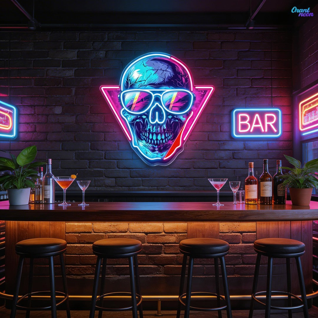 Cool Skull Wearing Glasses Color Pop Neon Sign Light Artwork