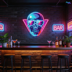Cool Skull Wearing Glasses Color Pop Neon Sign Light Artwork
