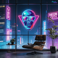 Cool Skull Wearing Glasses Color Pop Neon Sign Light Artwork