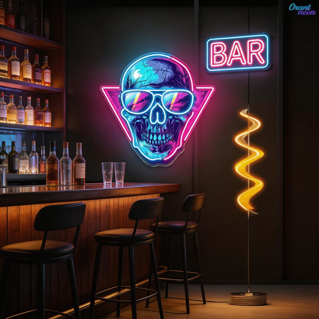 Cool Skull Wearing Glasses Color Pop Neon Sign Light Artwork