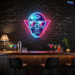 Cool Skull Wearing Glasses Color Pop Neon Sign Light Artwork
