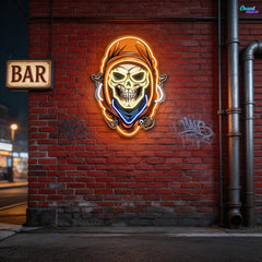 Mysterious Skull Wearing Cloak Neon Sign Light Artwork