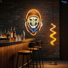 Mysterious Skull Wearing Cloak Neon Sign Light Artwork