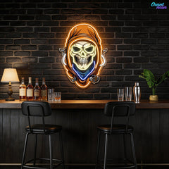 Mysterious Skull Wearing Cloak Neon Sign Light Artwork