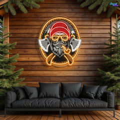 Beard Woodman Skull With Axe Neon Sign Light Artwork