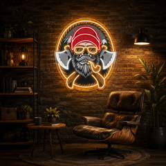 Beard Woodman Skull With Axe Neon Sign Light Artwork