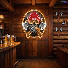 Beard Woodman Skull With Axe Neon Sign Light Artwork
