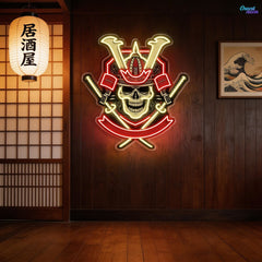 Japanese Samurai Skull Holding Katana Sword Neon Sign Light Artwork