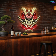Japanese Samurai Skull Holding Katana Sword Neon Sign Light Artwork