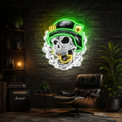 Cool Skull Wearing Helmet With Smoke and Bomb Neon Sign Light Artwork
