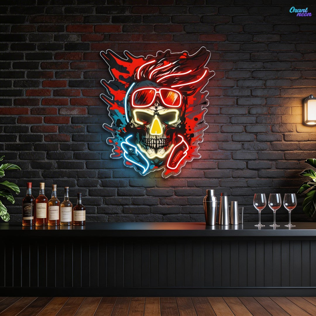 Vision of the Undead: Neon Skull & Glasses Neon Sign Light Artwork