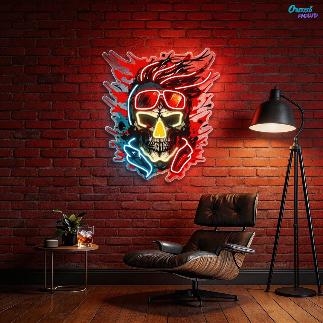 Vision of the Undead: Neon Skull & Glasses Neon Sign Light Artwork